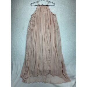 Tibi‎ Silk Maxi Dress Pleated Halter Neck Sleeveless Blush Pink Size 4 READ
